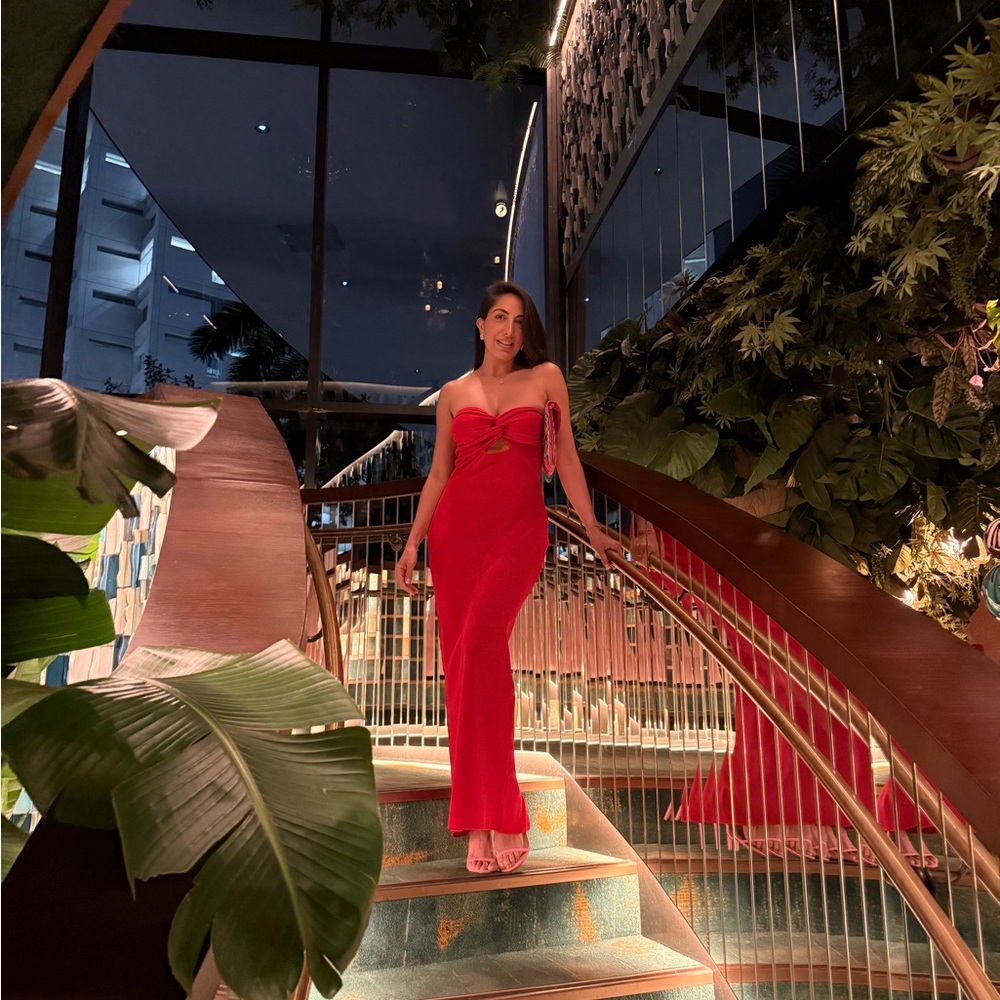 REVOLVE Red Strapless Cutout Evening Gown